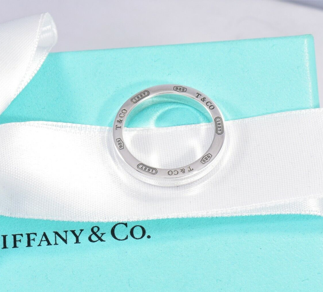 Tiffany & Co Silver 1837 Edge Narrow Band Ring Size 12 in Pouch Unisex Mens Rare