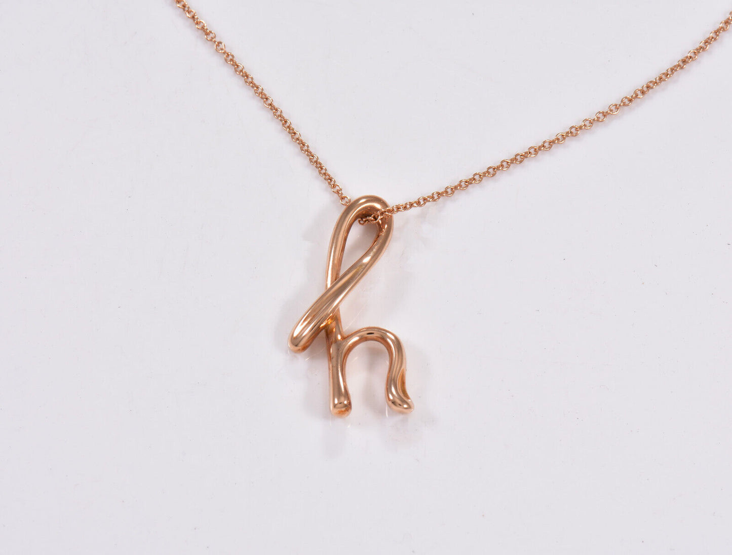 Tiffany & Co 18K Rose Gold Elsa Peretti Letter H Pendant 16.25" Necklace in Box