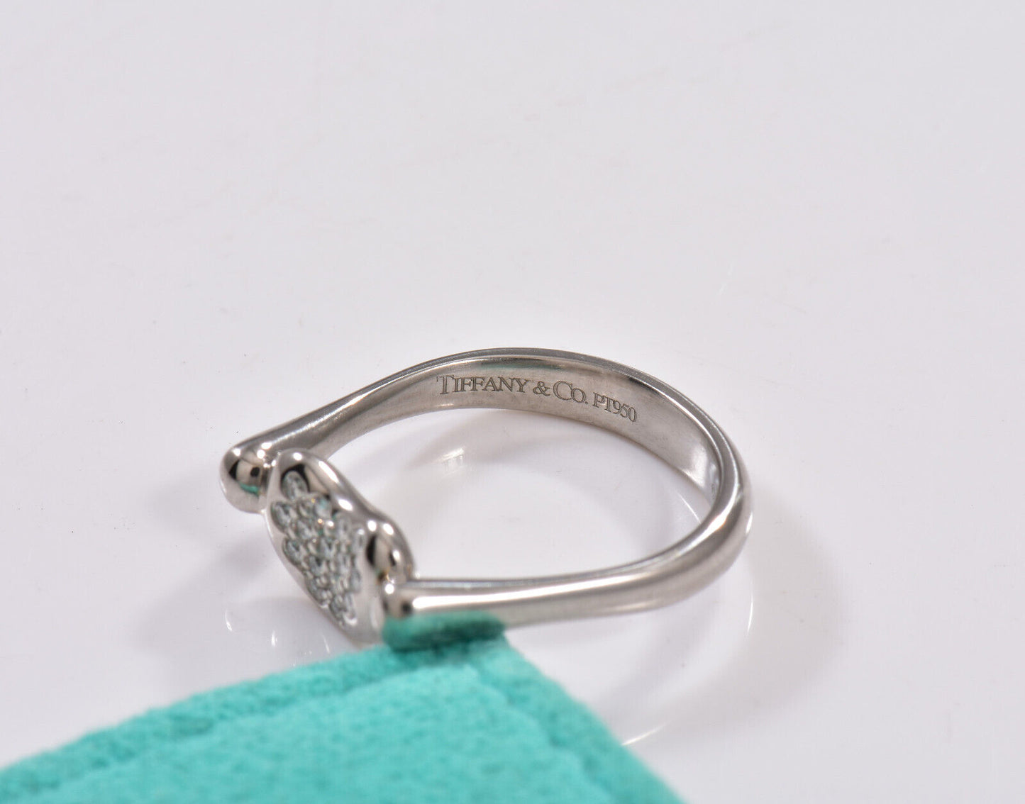 Tiffany & Co Pave Diamond Platinum Elsa Peretti Bean Ring Size 5 in Pouch Rare