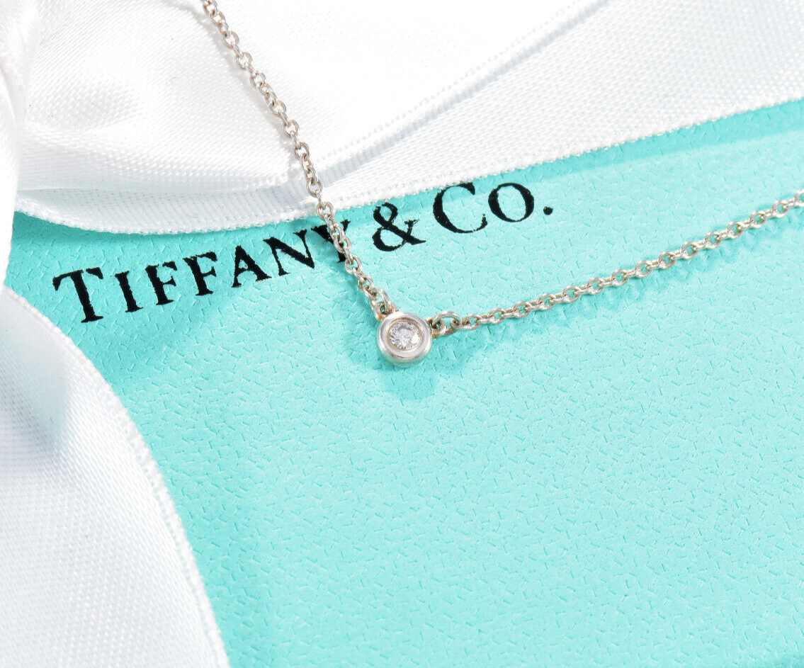 Tiffany & Co Silver Elsa Peretti Diamond By Yard 16" Necklace in Box Pouch .03ct