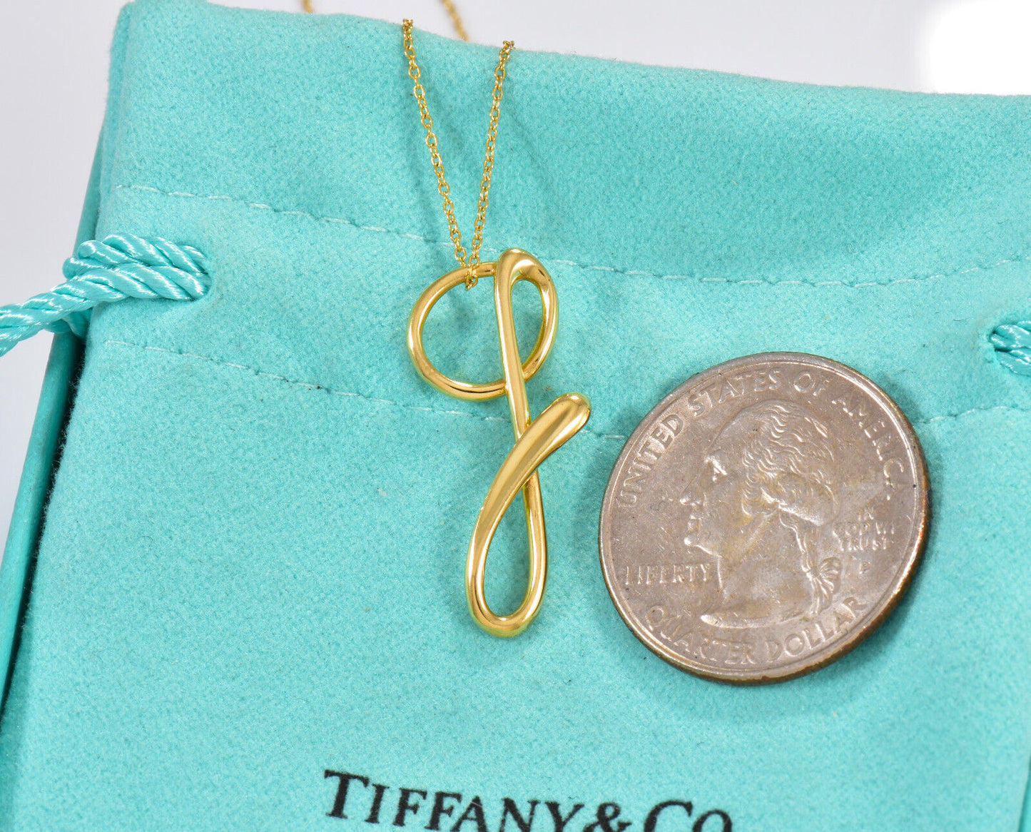 Tiffany & Co 18K Yellow Gold Elsa Peretti Letter G Pendant 16" Necklace in Box