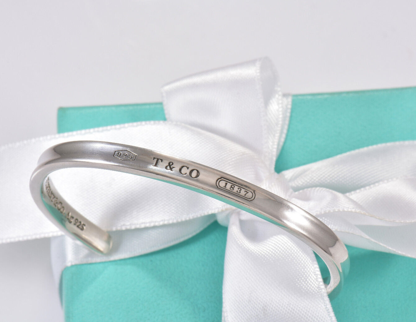 Tiffany & Co Sterling Silver 1837 Narrow Cuff 6" Bracelet in Box Pouch Lovely