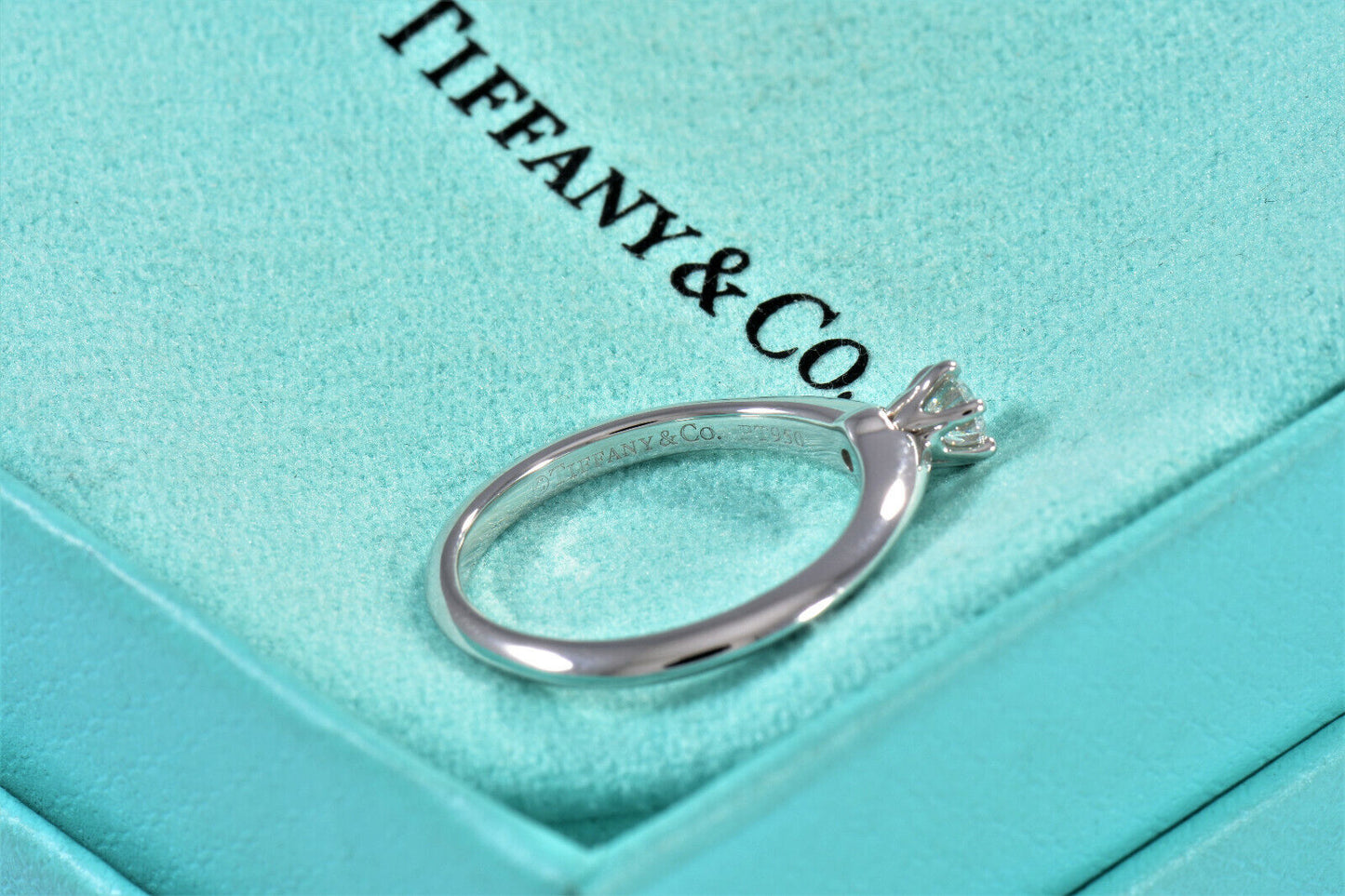 Tiffany & Co Platinum .21 ct Round Solitaire Diamond Ring Size 5.5 in Box Pouch