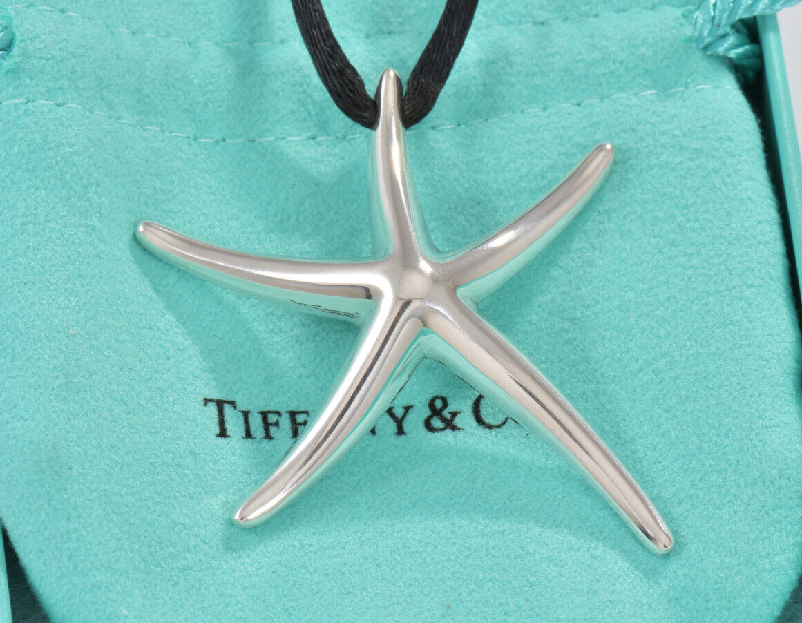 Tiffany & Co Silver Elsa Peretti Huge Starfish Pendant 26" Large Cord Necklace