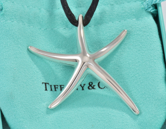 Tiffany & Co Silver Elsa Peretti Huge Starfish Pendant 26" Large Cord Necklace