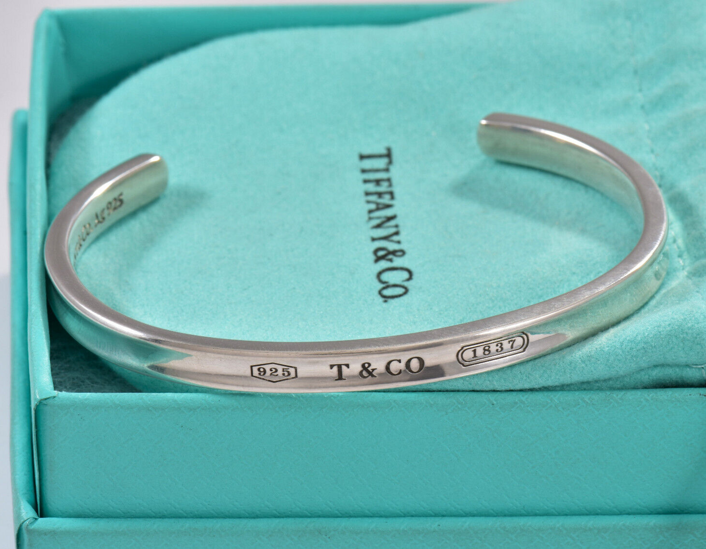 Tiffany & Co Sterling Silver 1837 Narrow Cuff 6" Bracelet in Box Pouch Lovely