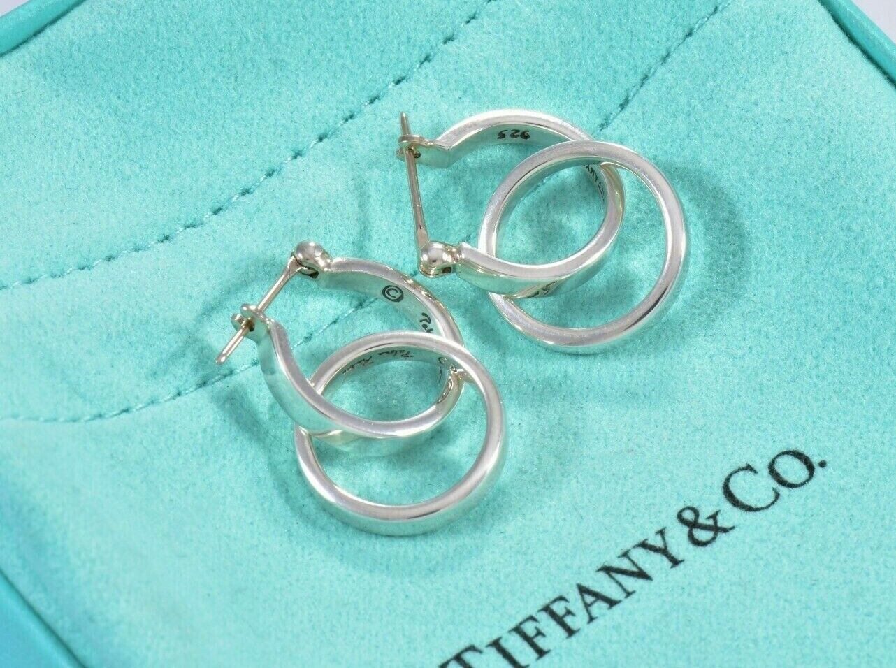 Tiffany & Co Silver 2 In 1 Paloma Picasso Interlock Hoop Dangle Earrings & Pouch