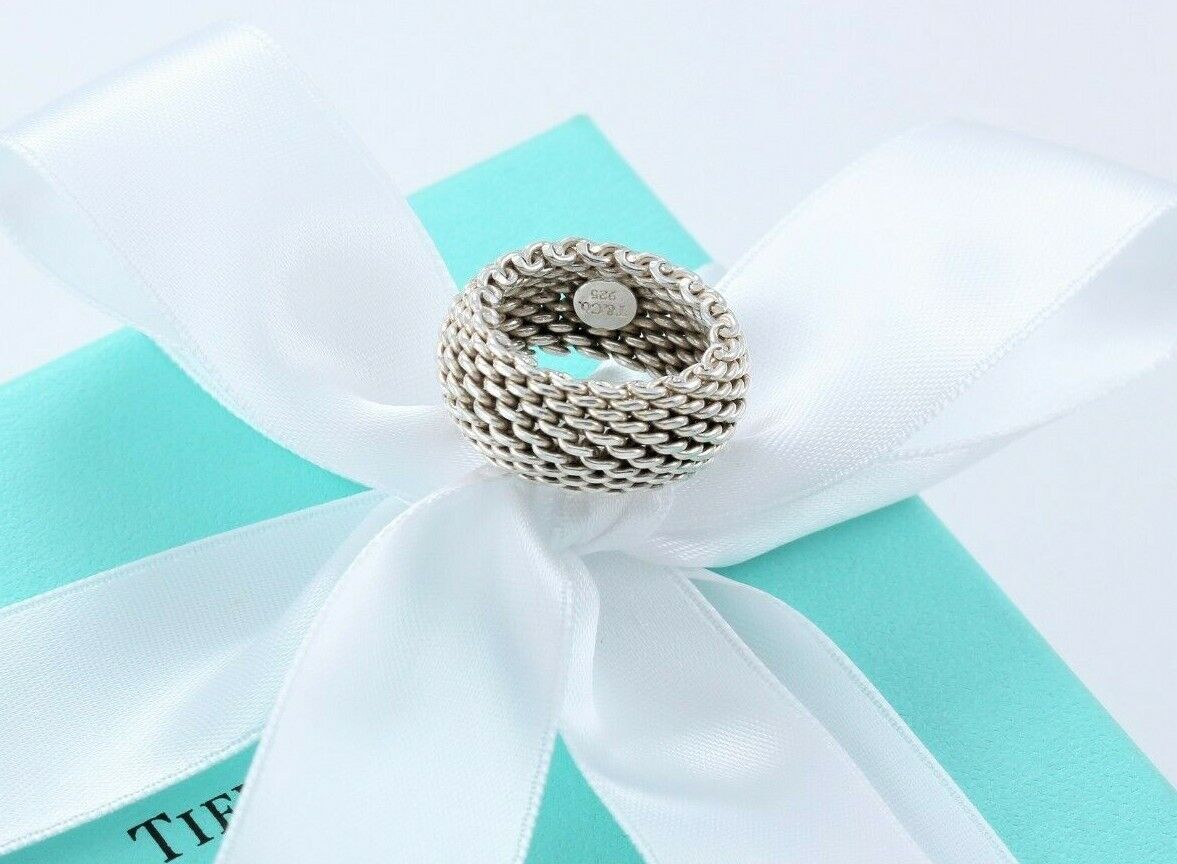 Tiffany & Co Sterling Silver Somerset Mesh Dome Ring Size 4.5 in Pouch Lovely