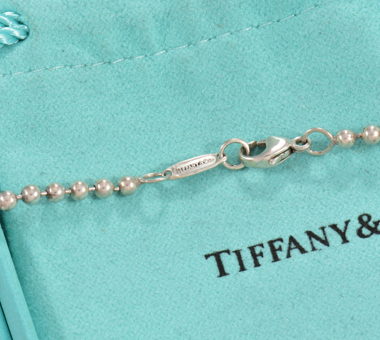 Tiffany & Co Silver Atlas DogTag Pendant 20.25" Bead Chain Necklace in Pouch Men