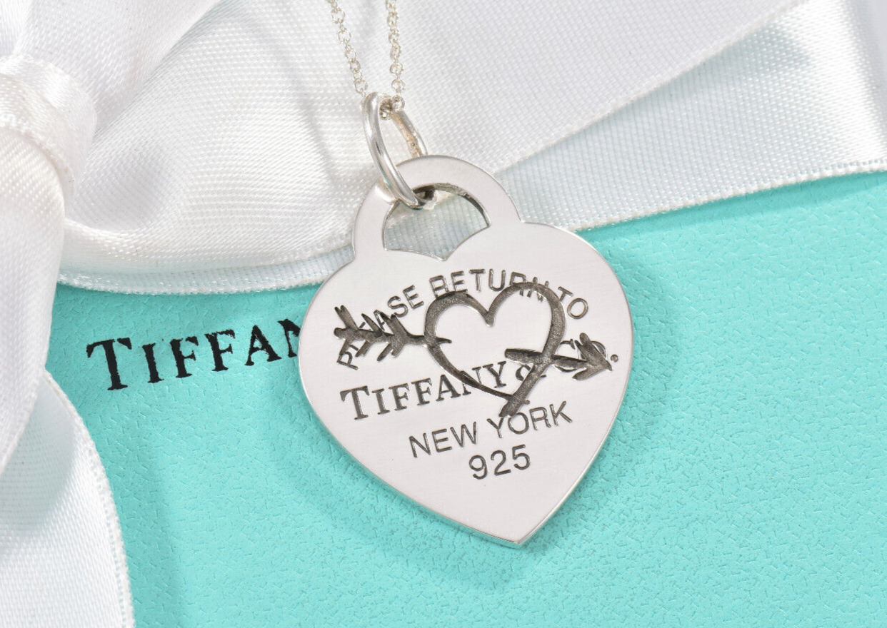 Please Return Tiffany & Co Silver 1.25" Large Heart Arrow Pendant 16" Necklace