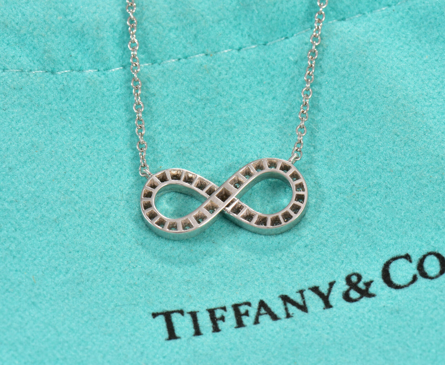 Tiffany & Co Diamond Platinum Infinity 16.25" Necklace & Box Pouch Eternity Rare