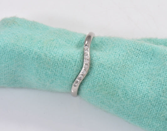 Tiffany & Co Diamond Platinum Elsa Peretti Curved 2mm Band Ring Size 5.5 & Pouch