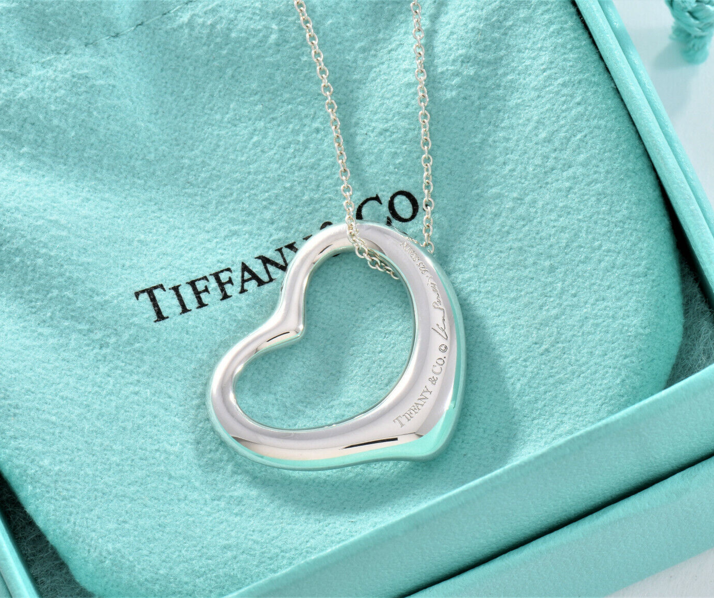 Tiffany & Co Silver Elsa Peretti Large 28mm Open Heart 18.25" Chain Necklace