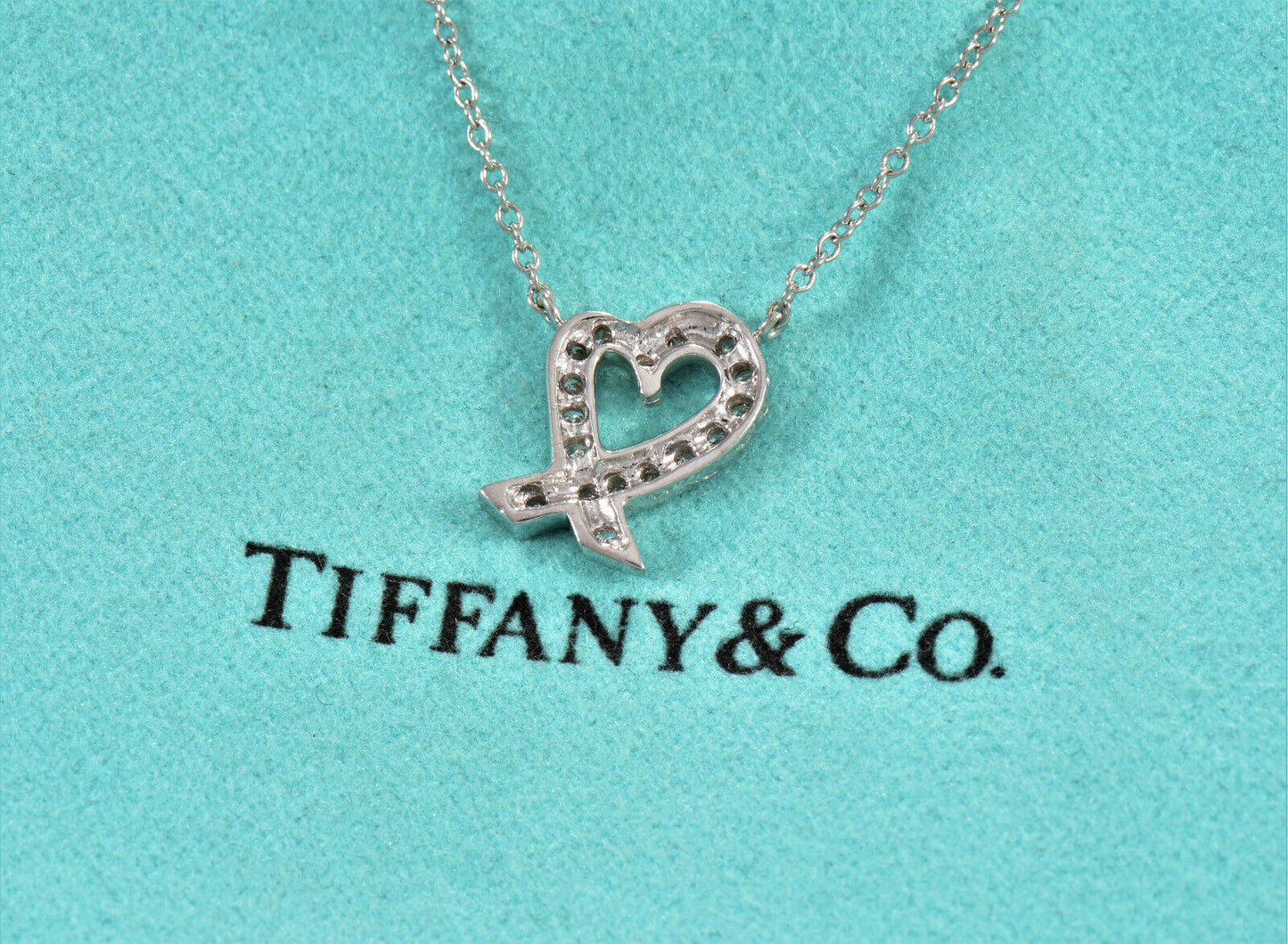 Tiffany & Co Diamond Platinum Paloma Picasso Loving Heart Necklace in Box Rare