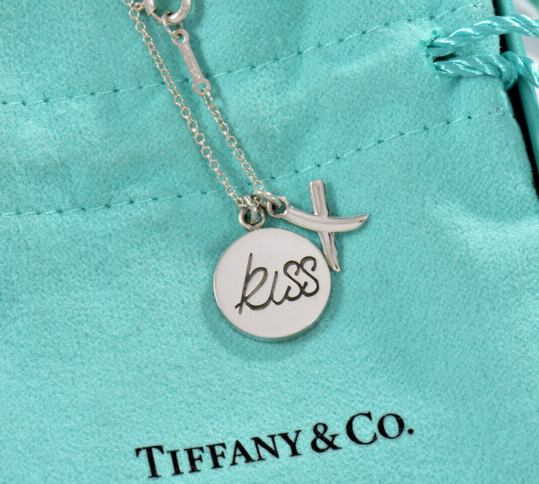 Tiffany & Co Silver Paloma Picasso Graffiti Hug Kiss X  Two Pendant 16" Necklace