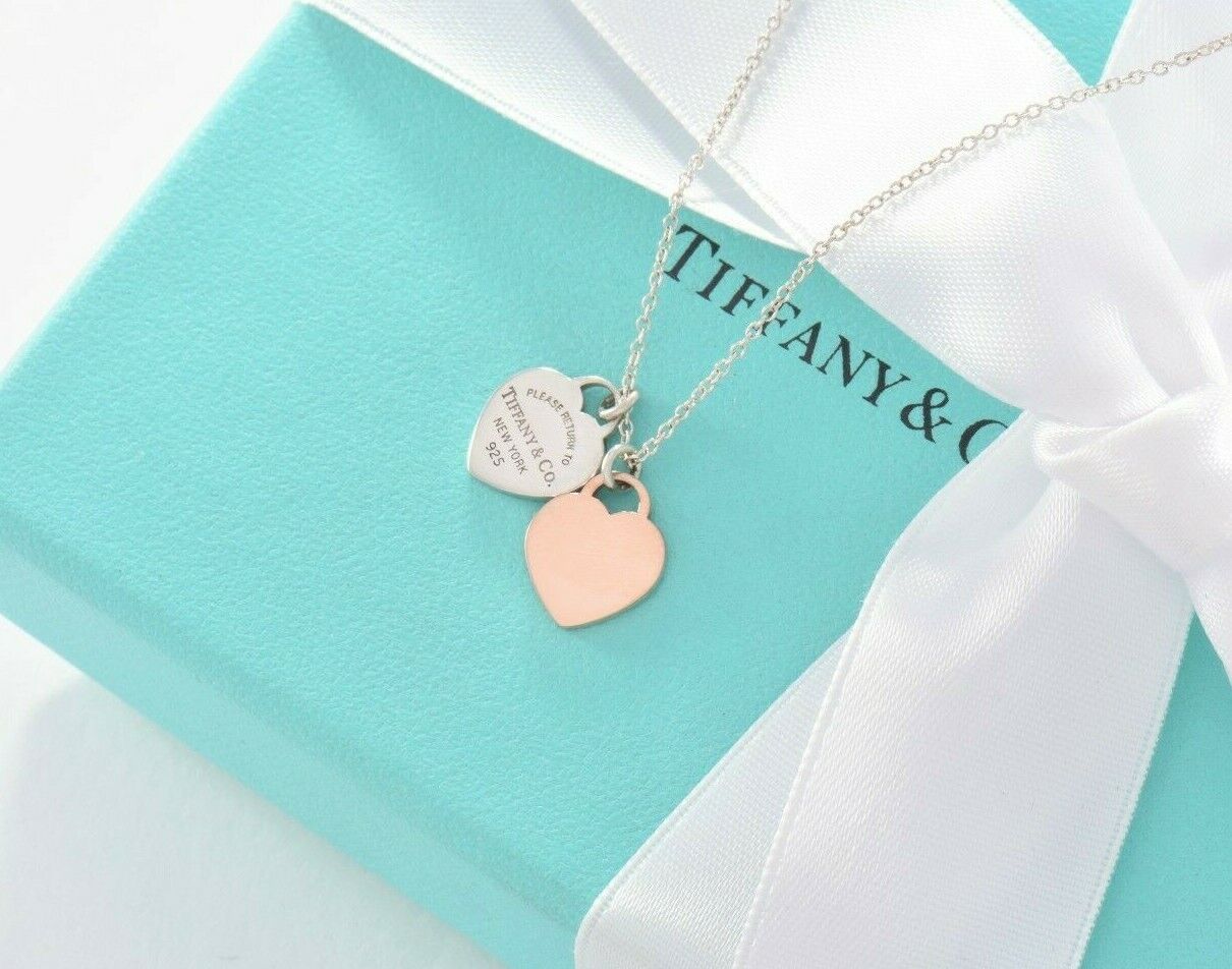 Please Return Tiffany & Co Silver Rubedo Gold Metal Heart Pendant 16" Necklace