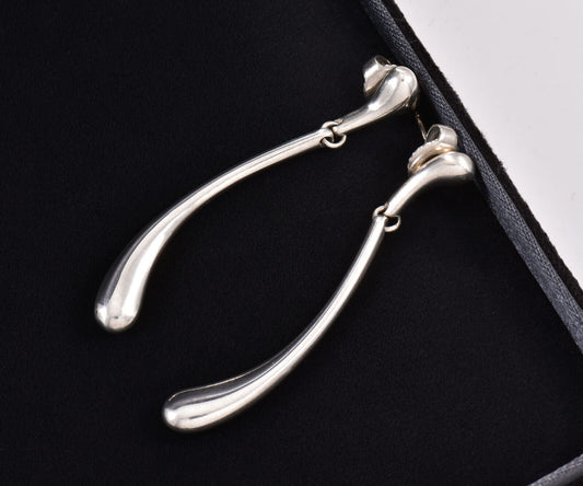 Tiffany & Co Elsa Peretti Sterling Silver Elongated Teardrop Dangle Earrings Box