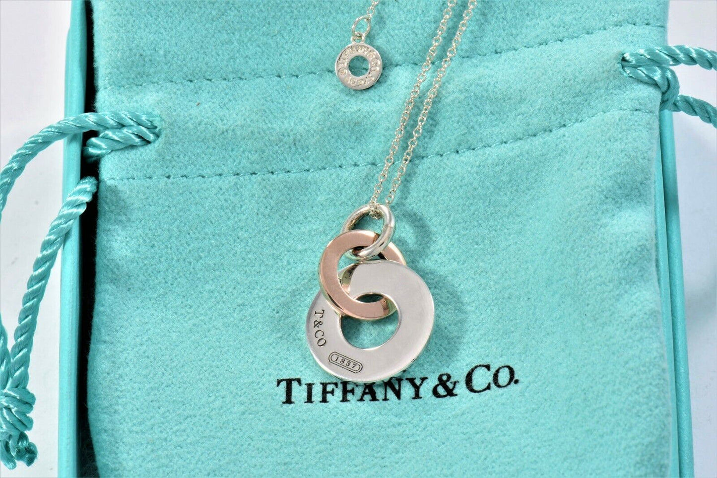 Tiffany & Co Silver Rubedo Gold Metal 1837 Interlocking Circles Pendant Necklace