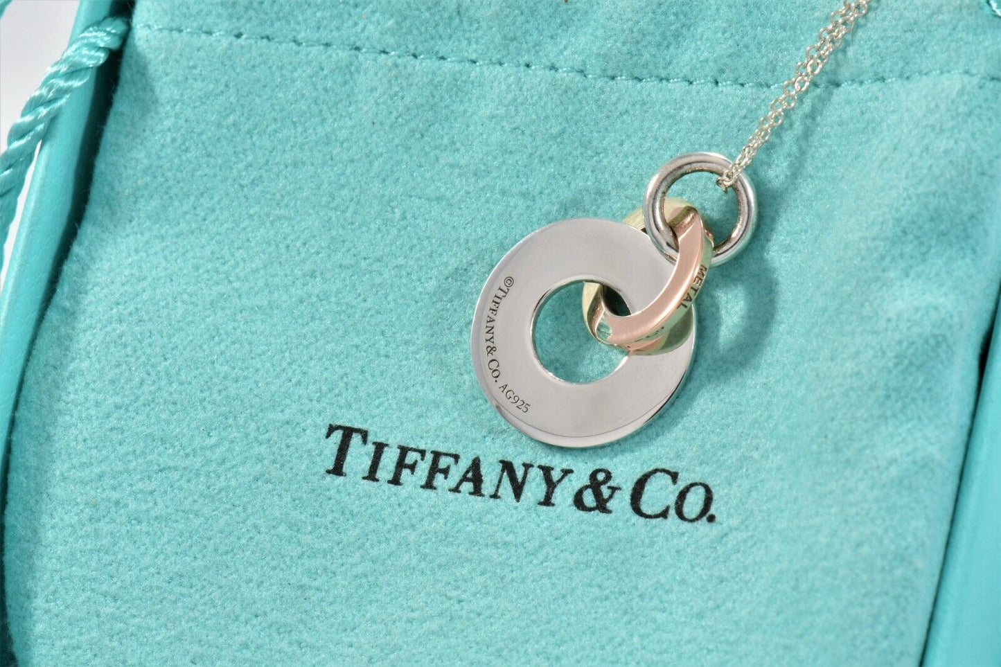 Tiffany & Co Silver Rubedo Gold Metal 1837 Interlocking Circles Pendant Necklace