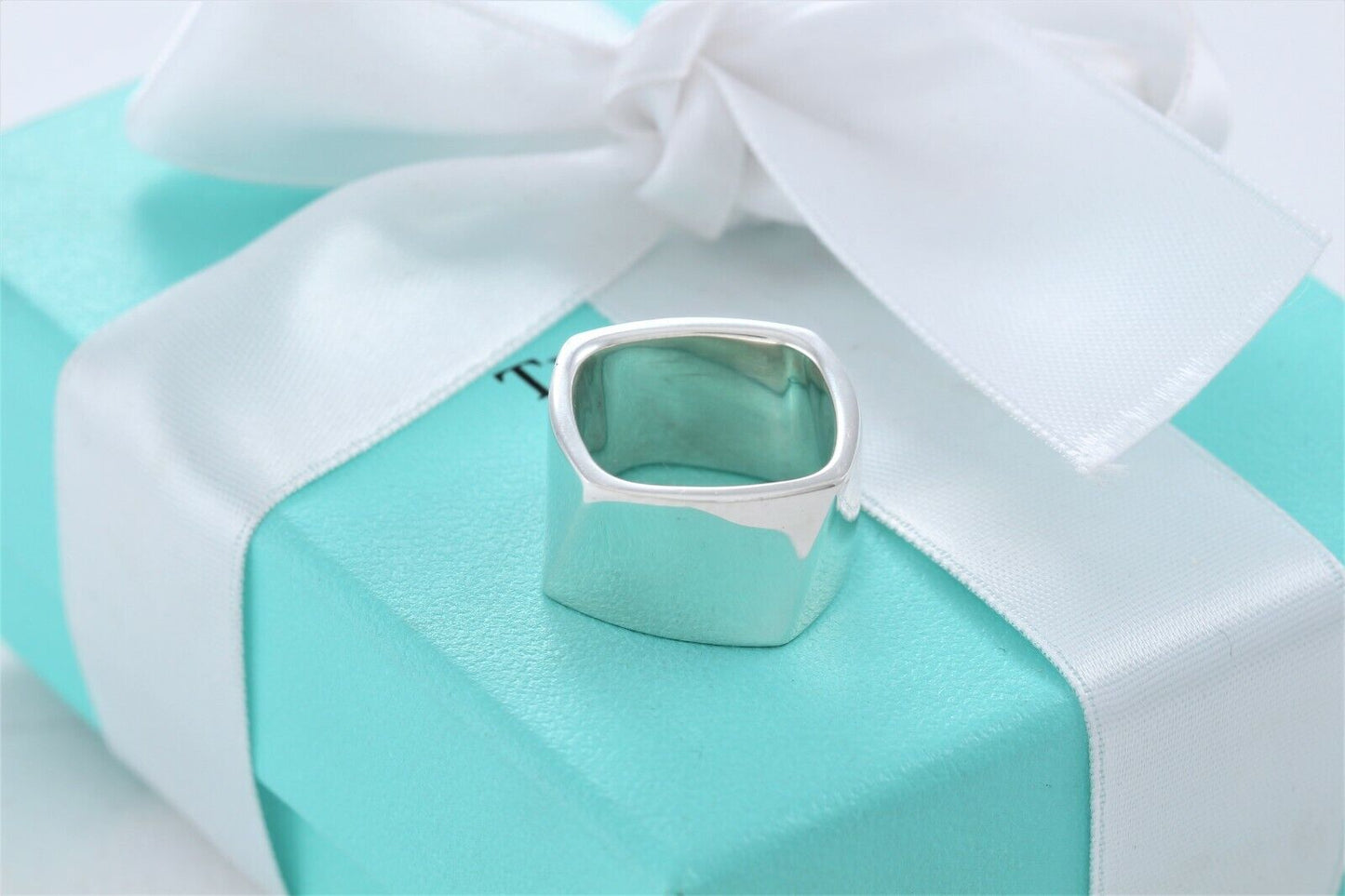 Tiffany & Co Frank Gehry Silver Wide Torque Square Ring Size 6 in Pouch Rare