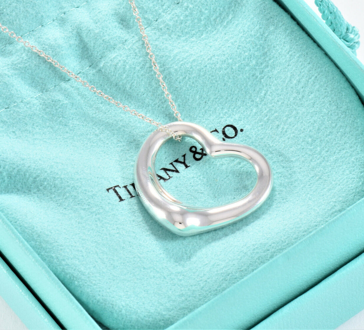 Tiffany & Co Silver Elsa Peretti Large 28mm Open Heart 18.25" Chain Necklace