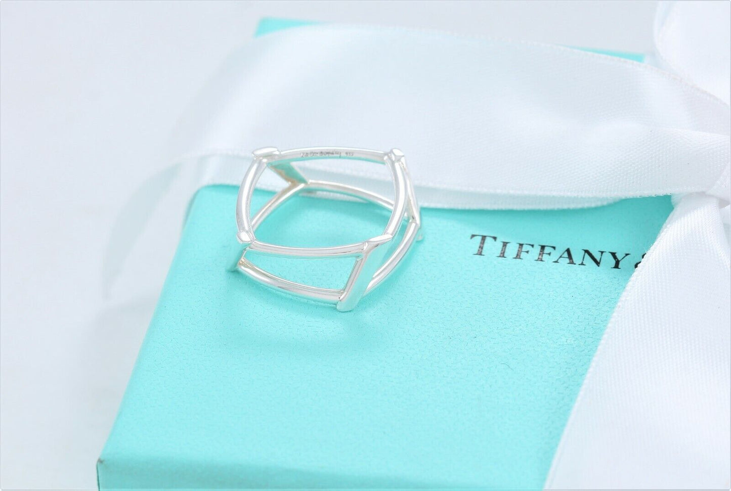 Tiffany & Co Frank Gehry Sterling Silver Open Torque Square Ring Size 6.5 Rare