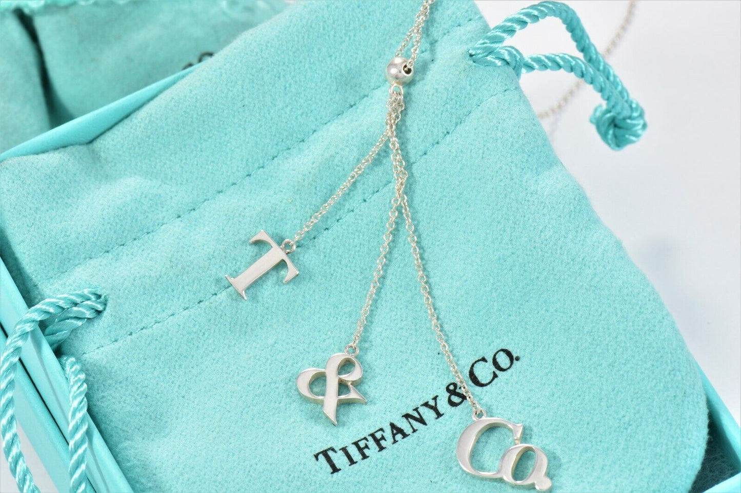 Tiffany & Co Sterling Silver Bead T Dangle Pendant Dangling Necklace in Box Rare