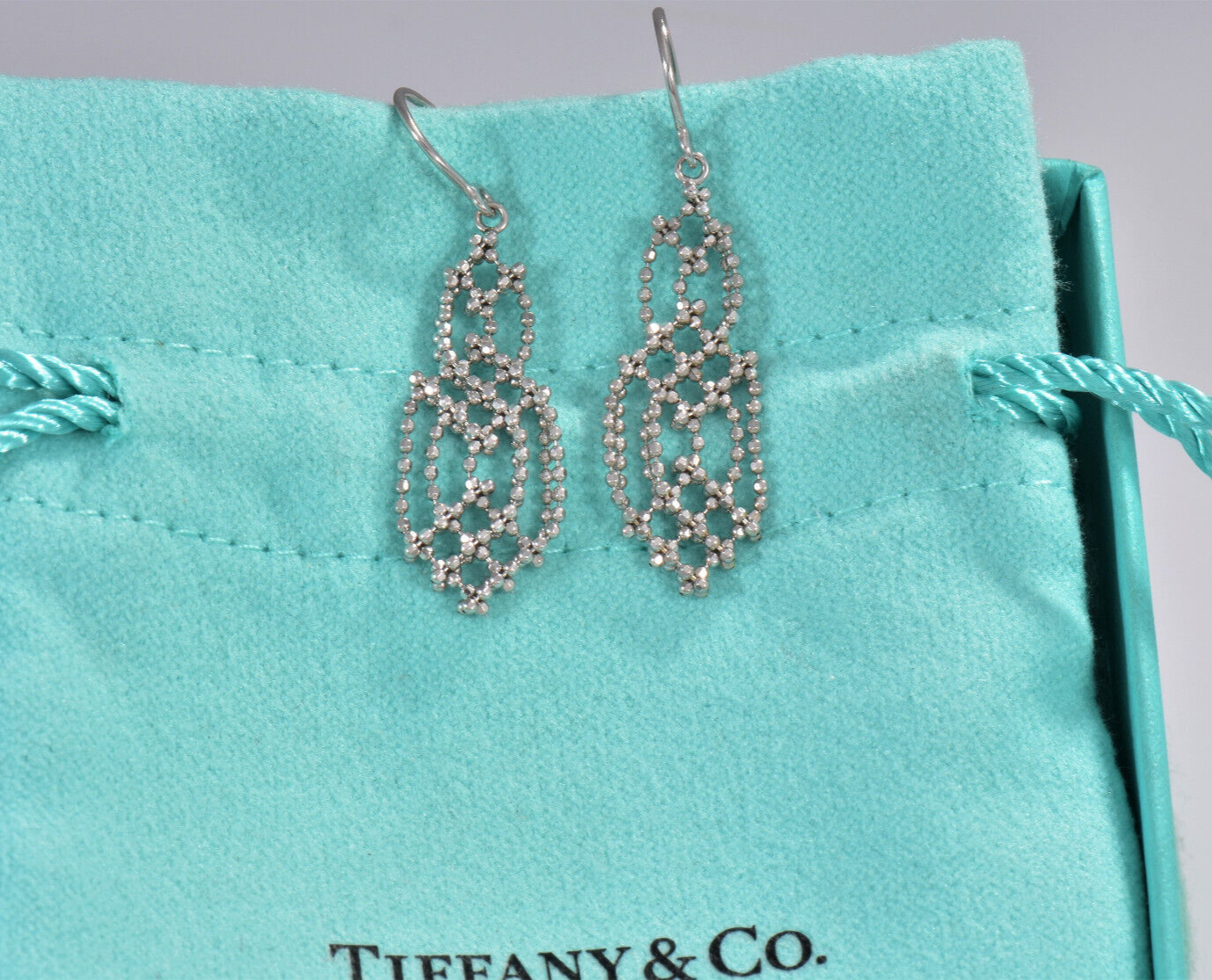 Tiffany & Co 18K White Gold Chandelier Fringe Hook Earrings Dangle Gatsby in Box