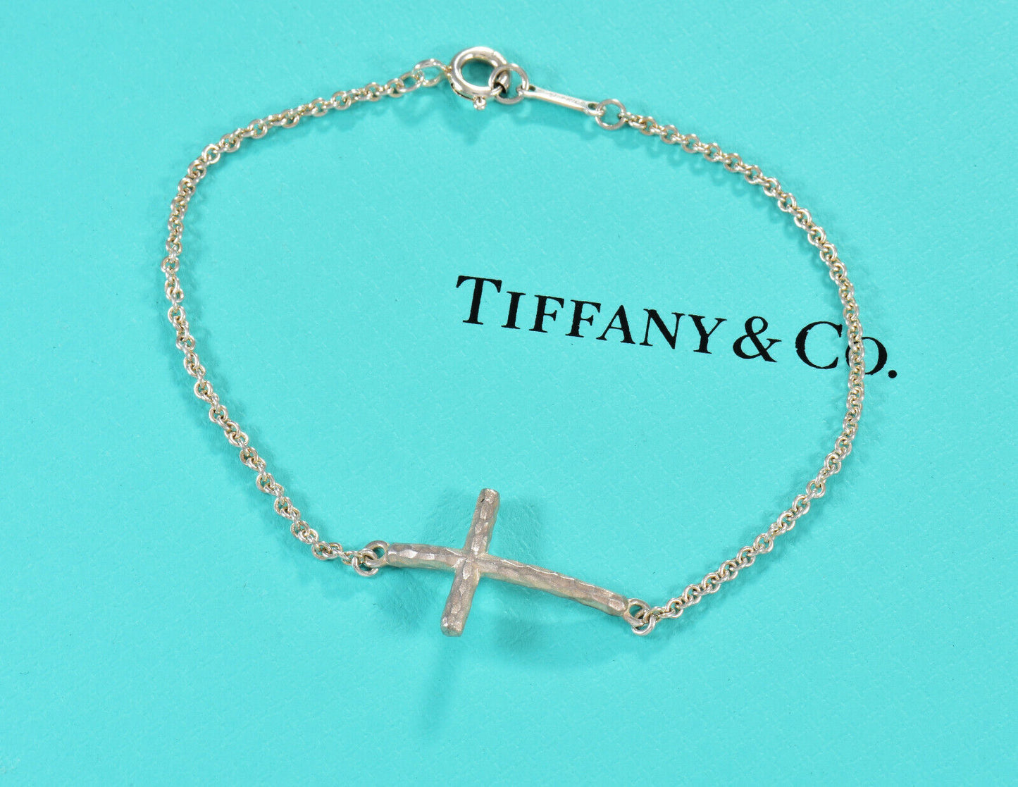 Tiffany & Co Silver Paloma Picasso Hammered Side Cross 7" Bracelet in Pouch Rare