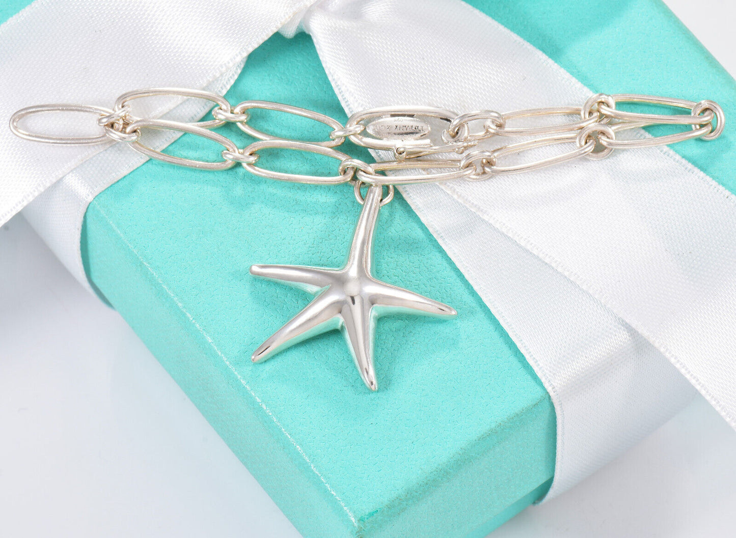 Tiffany & Co Elsa Peretti Silver Large Starfish Oval Link Chain 6.75" Bracelet