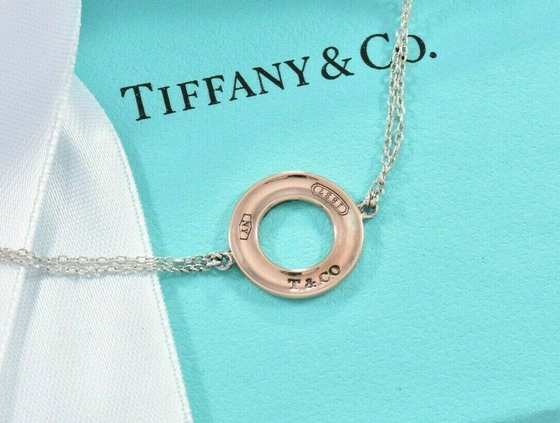 Tiffany & Co Rubedo Gold Metal 1837 Circle Disk Silver Double Chain Bracelet