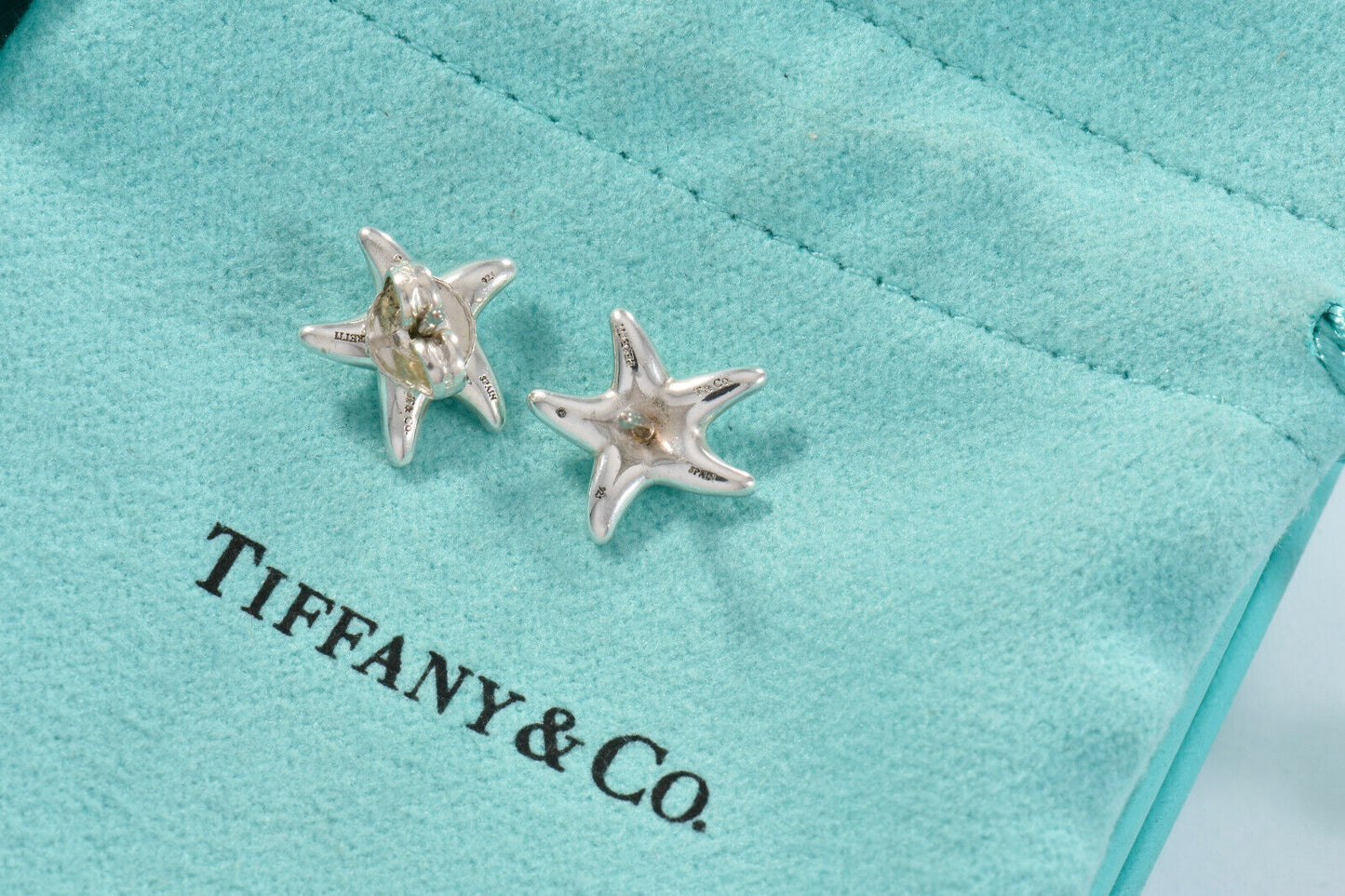 Tiffany & Co Silver Elsa Peretti 13mm Starfish Stud Earrings in Box Pouch Rare