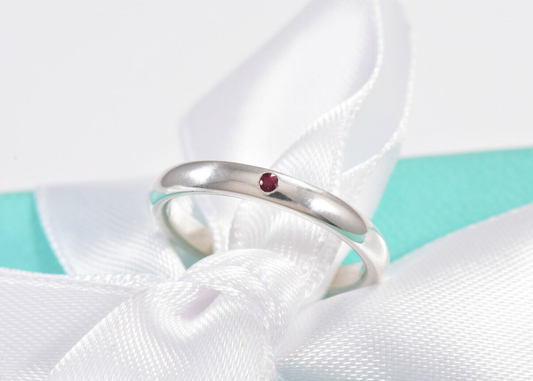 Tiffany & Co Sterling Silver Elsa Peretti Red Ruby Stack Ring Size 7 in Pouch