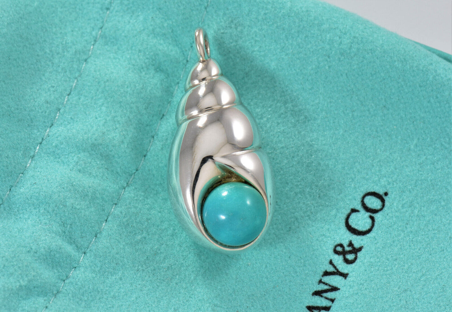 Tiffany & Co Silver Blue Turquoise Seashell Charm Pendant For Necklace Bracelet