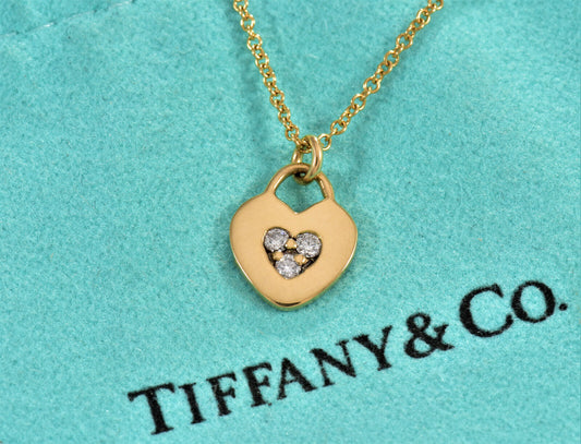 Tiffany & Co Diamond 18k Yellow Gold Heart Pendant 20.5" Necklace in Box Pouch