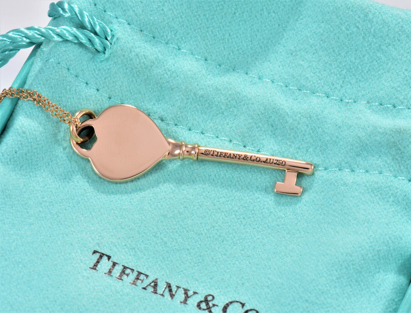 Please Return To Tiffany & Co 18K Rose Gold Heart Key Pendant 18" Necklace Boxed