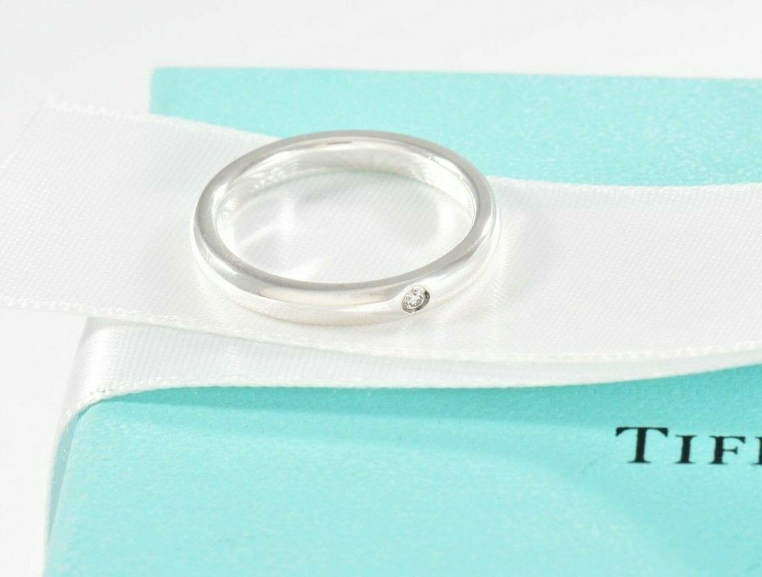 Tiffany & Co Sterling Silver Elsa Peretti Diamond Stack Ring Size 5.5 in Pouch