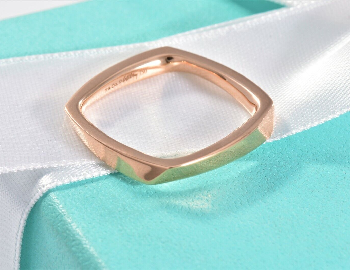 Tiffany & Co Frank Gehry 18K Rose Gold Torque Square Ring Size 5 Rare in Box