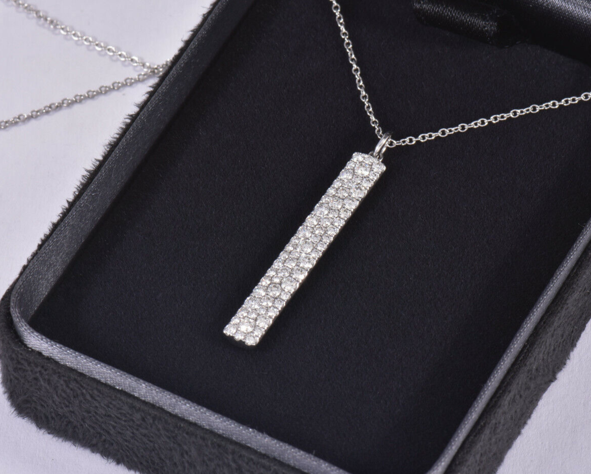 Tiffany & Co Diamond 18K White Gold Metro Narrow Bar Pendant Necklace Boxed