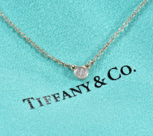 Tiffany & Co Silver Elsa Peretti Diamond By Yard 16" Necklace in Box Pouch .03ct