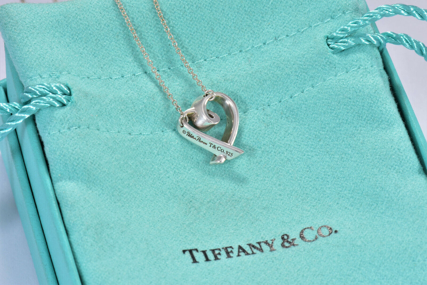 Tiffany & Co Silver Picasso Red Enamel Love Heart Pendant 20" Necklace in Pouch