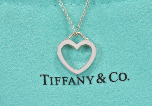 Tiffany & Co Sterling Silver Sentimental Heart Pendant 16.25" Necklace in Pouch