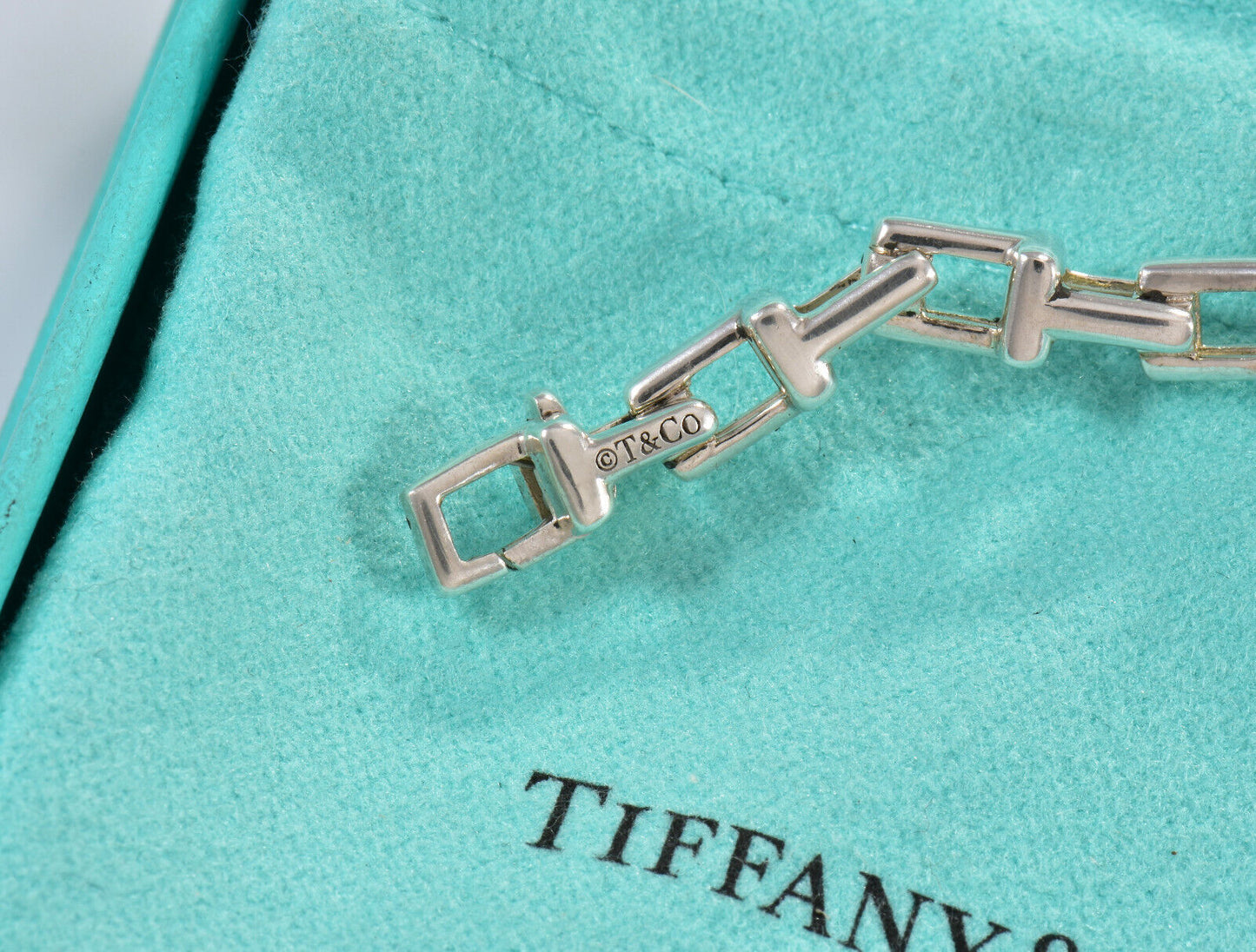 Tiffany & Co Silver Narrow Small T Square Link 20" Necklace in Box Pouch Rare