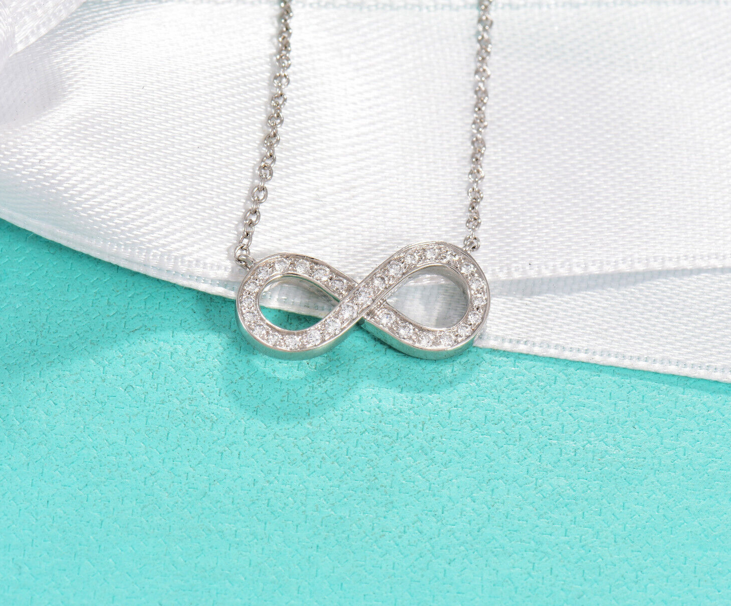 Tiffany & Co Diamond Platinum Infinity 16.25" Necklace & Box Pouch Eternity Rare