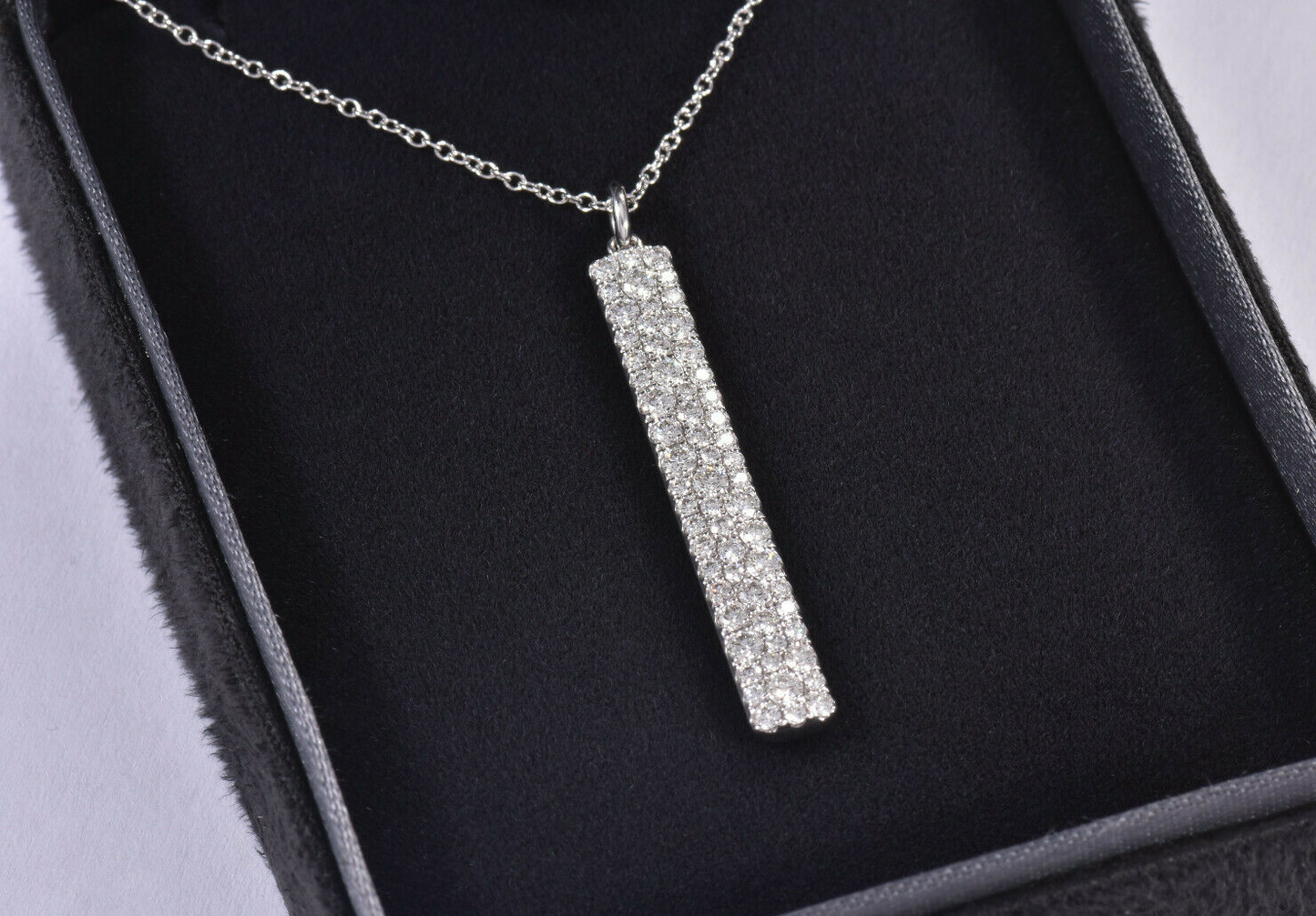 Tiffany & Co Diamond 18K White Gold Metro Narrow Bar Pendant Necklace Boxed