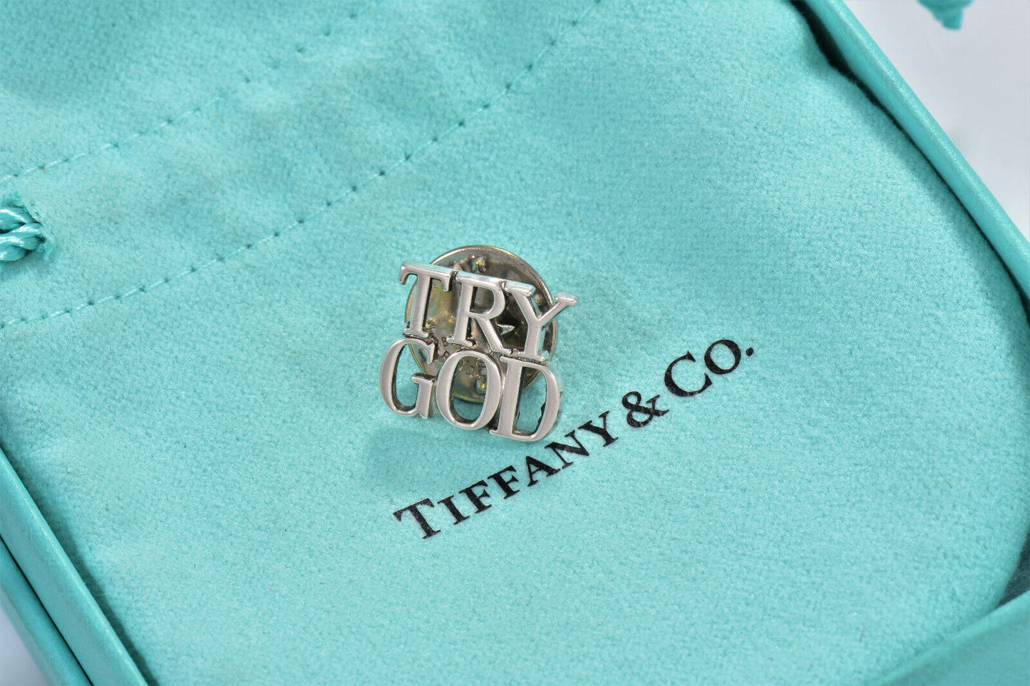 Vintage Tiffany & Co Sterling Silver Try God Pin Lovely Brooch ONLY NO POUCH