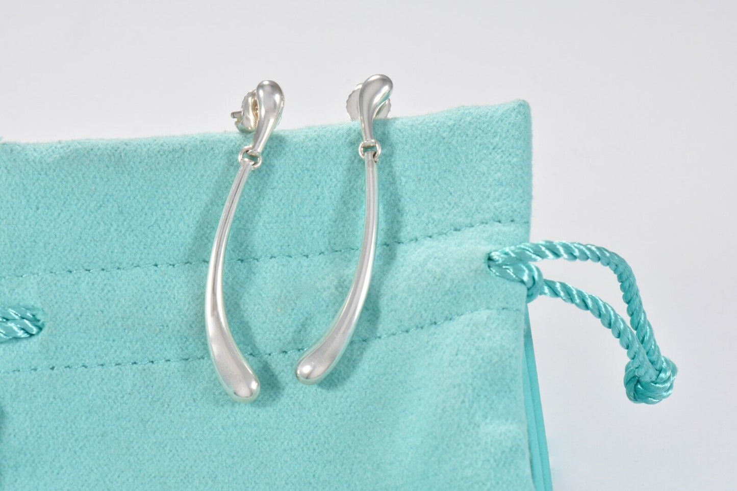 Tiffany & Co Elsa Peretti Sterling Silver Elongated Teardrop Dangling Earrings