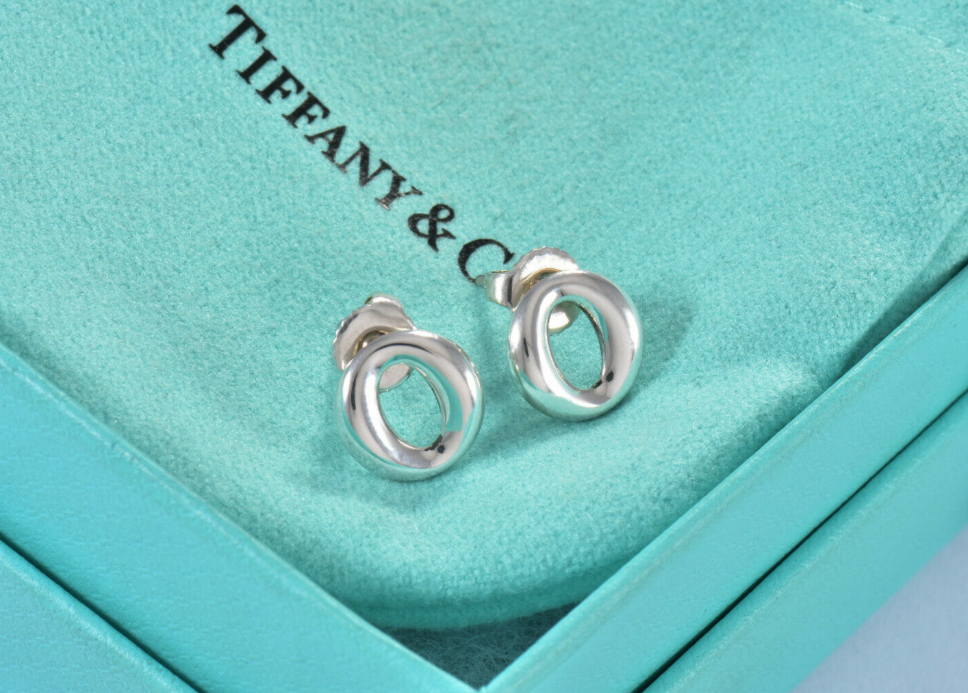 Tiffany & Co Sterling Silver Elsa Peretti Sevillana O Earrings Box Pouch Lovely