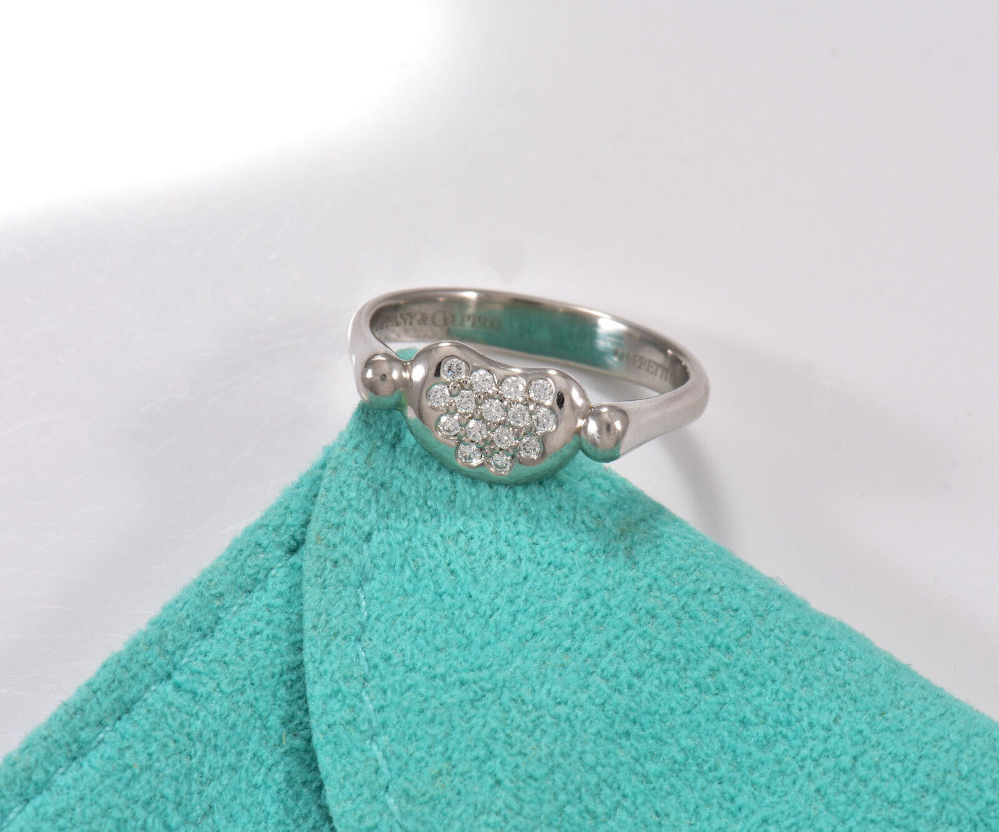 Tiffany & Co Pave Diamond Platinum Elsa Peretti Bean Ring Size 5 in Pouch Rare