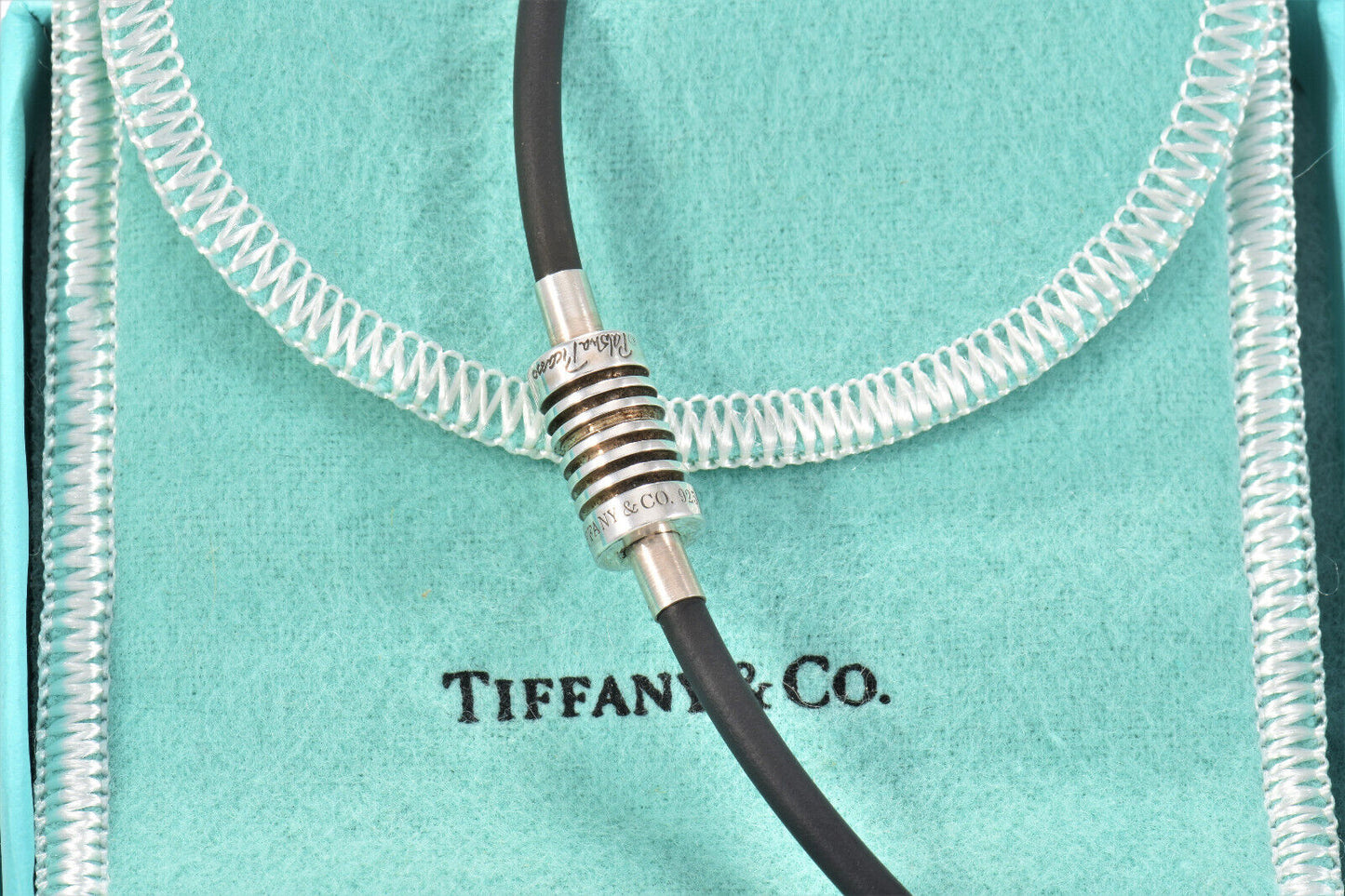 Tiffany & Co Silver Paloma Picasso Groove Rubber Surfer Choker Necklace in Pouch